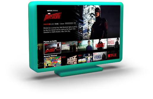 3D graphic showing netflix on a tv