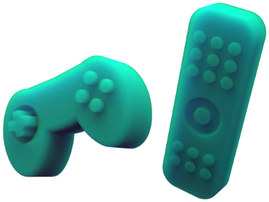 3D graphic showing a games controller and remote