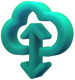 3D graphic showing a cloud and two arrows