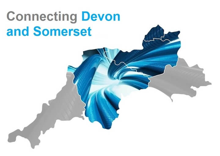 A logo for Connecting Devon and Somerset